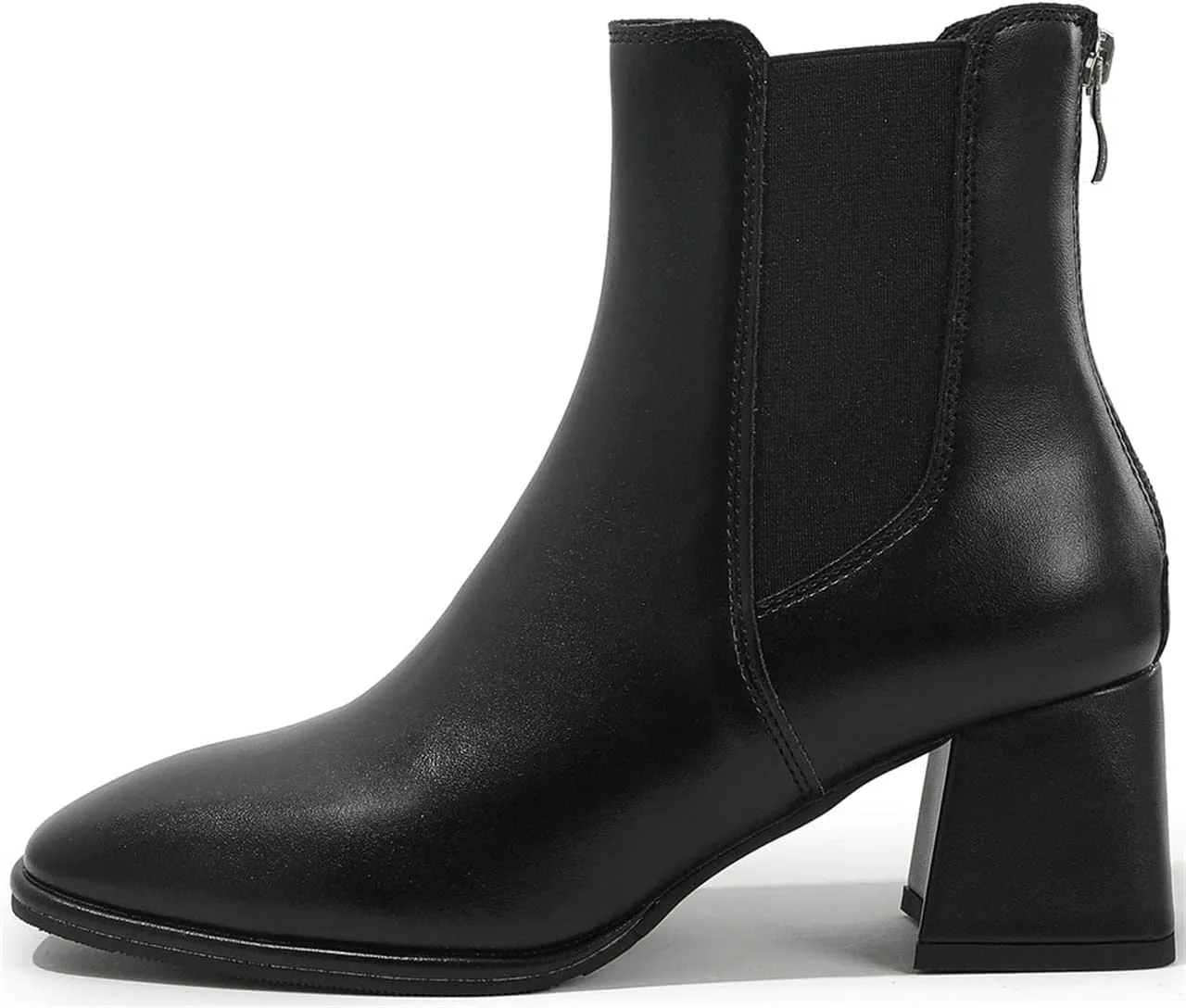 Womens Square Toe Ankle Boots Back Zipper Chunky Heel Chelsea Booties