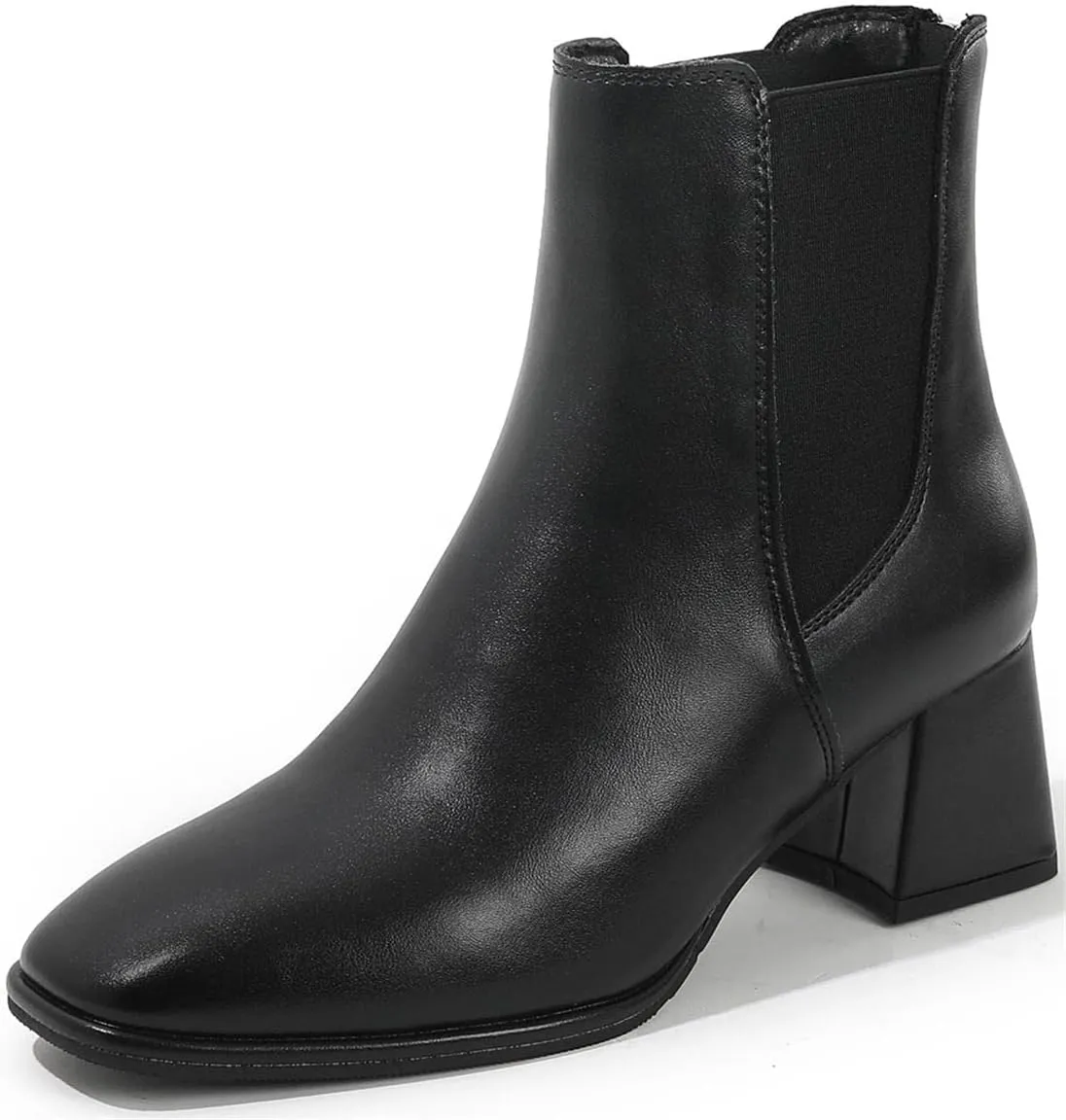 Womens Square Toe Ankle Boots Back Zipper Chunky Heel Chelsea Booties