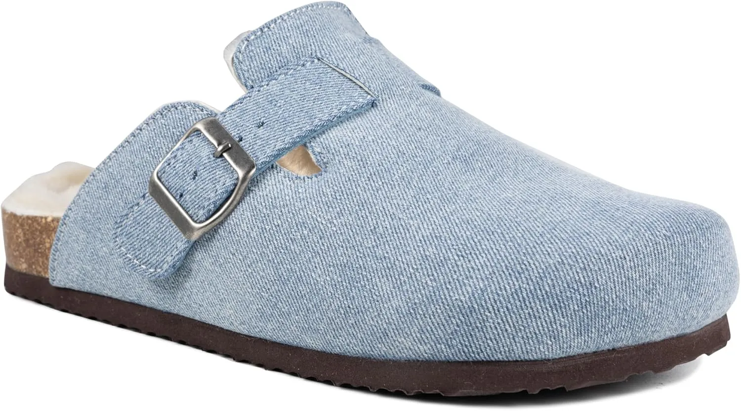 Women's Suede Clogs Slip-On Buckle Slides Leather Mules Cork Footbed Sandals Potato Shoes with Arch Support