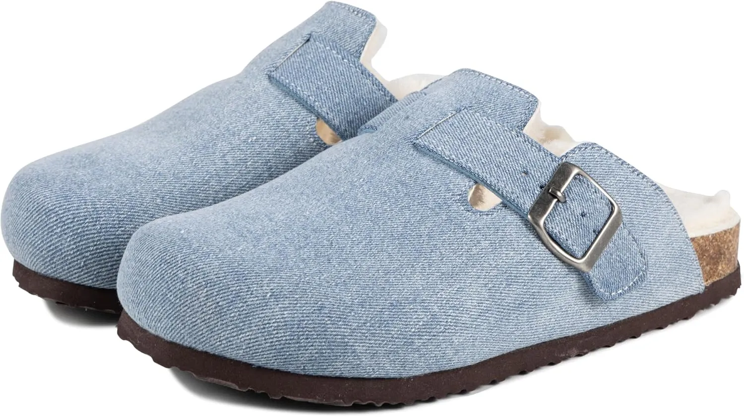 Women's Suede Clogs Slip-On Buckle Slides Leather Mules Cork Footbed Sandals Potato Shoes with Arch Support