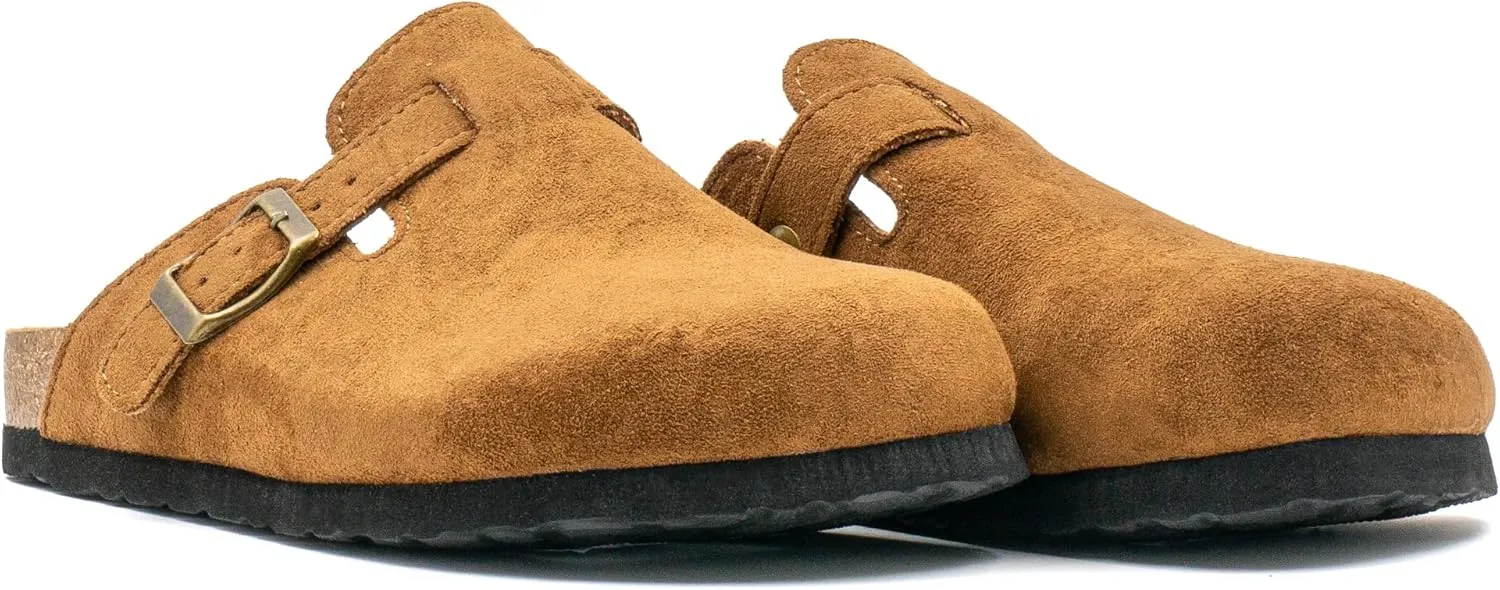 Women's Suede Slip-On Sandals Cork Footbed with Adjustable Buckle Slippers