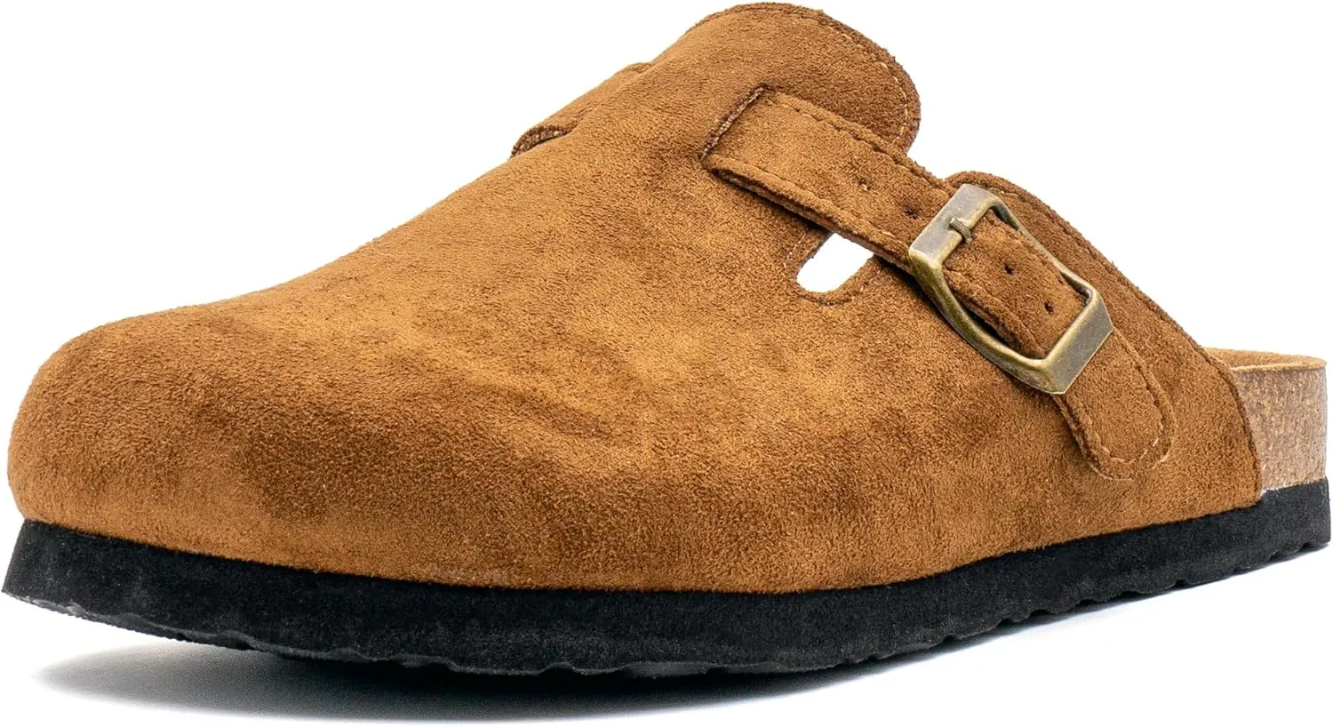 Women's Suede Slip-On Sandals Cork Footbed with Adjustable Buckle Slippers