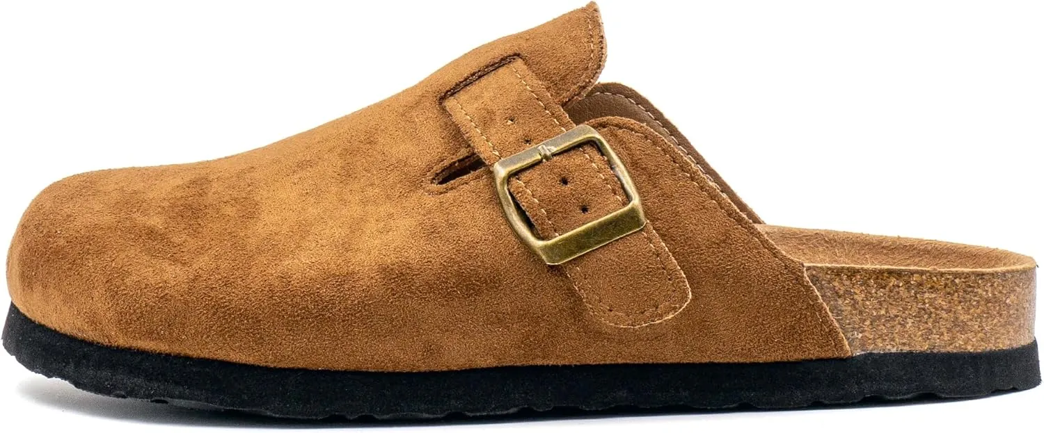 Women's Suede Slip-On Sandals Cork Footbed with Adjustable Buckle Slippers