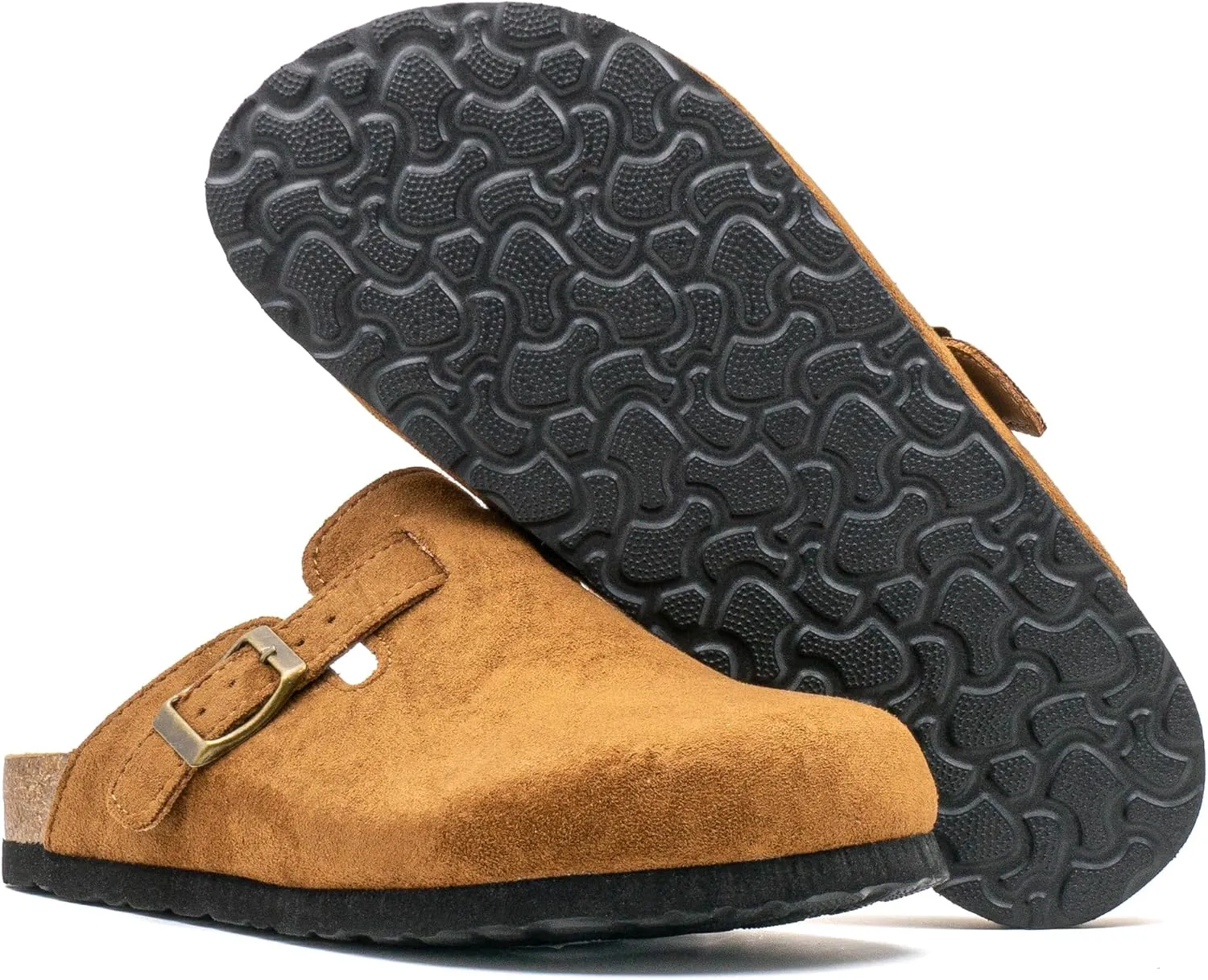 Women's Suede Slip-On Sandals Cork Footbed with Adjustable Buckle Slippers