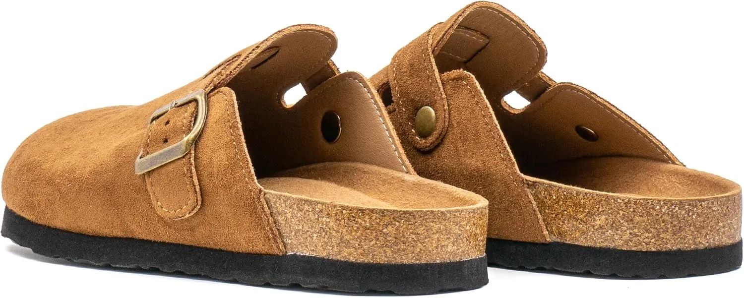 Women's Suede Slip-On Sandals Cork Footbed with Adjustable Buckle Slippers