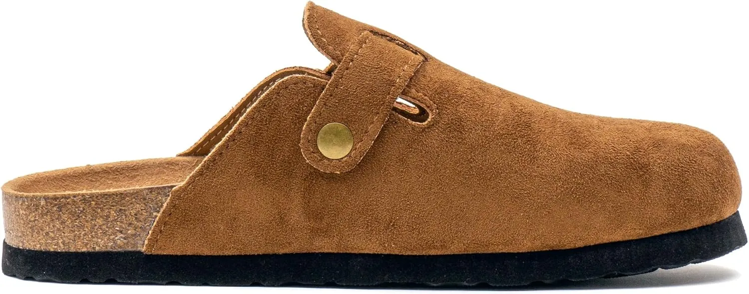Women's Suede Slip-On Sandals Cork Footbed with Adjustable Buckle Slippers