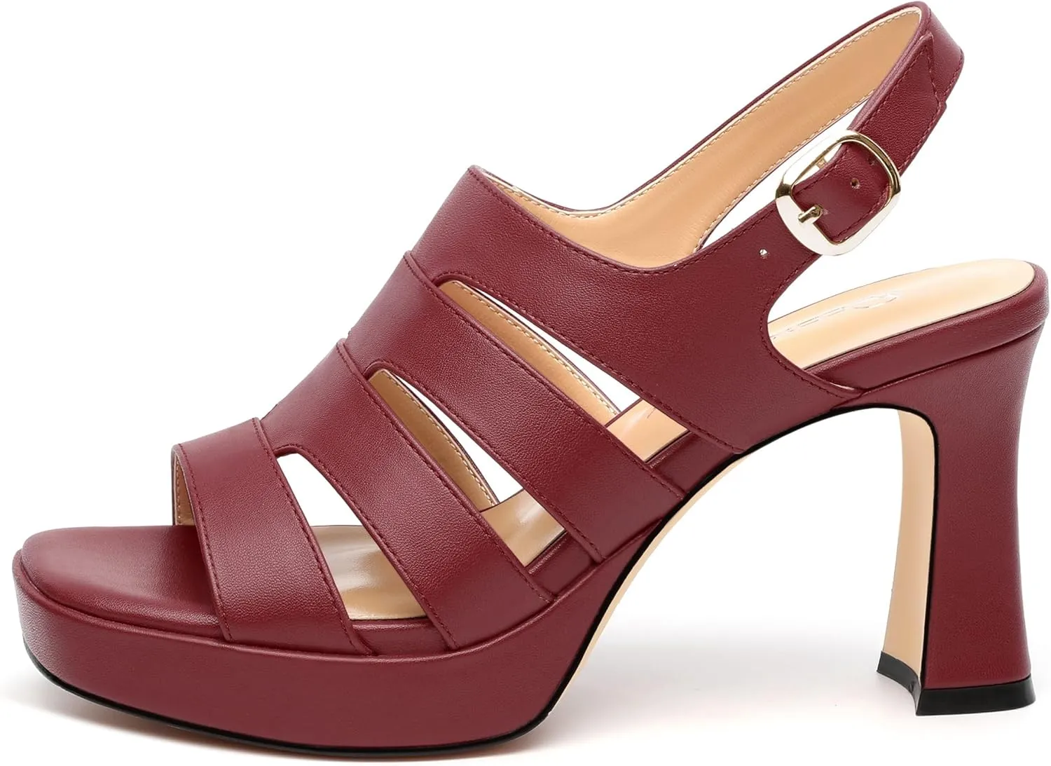 Women's thick soled sandals, square open toe thick heel women's ankle strap sandals, buckle leather insole sandals 3.3 inches, sexy thick heel sandals