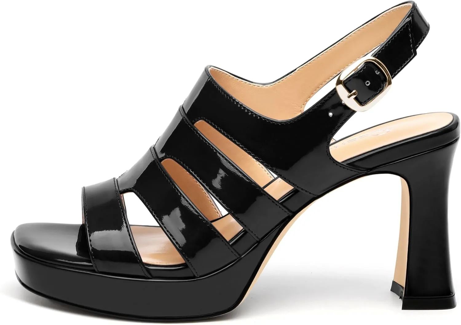Women's thick soled sandals, square open toe thick heel women's ankle strap sandals, buckle leather insole sandals 3.3 inches, sexy thick heel sandals