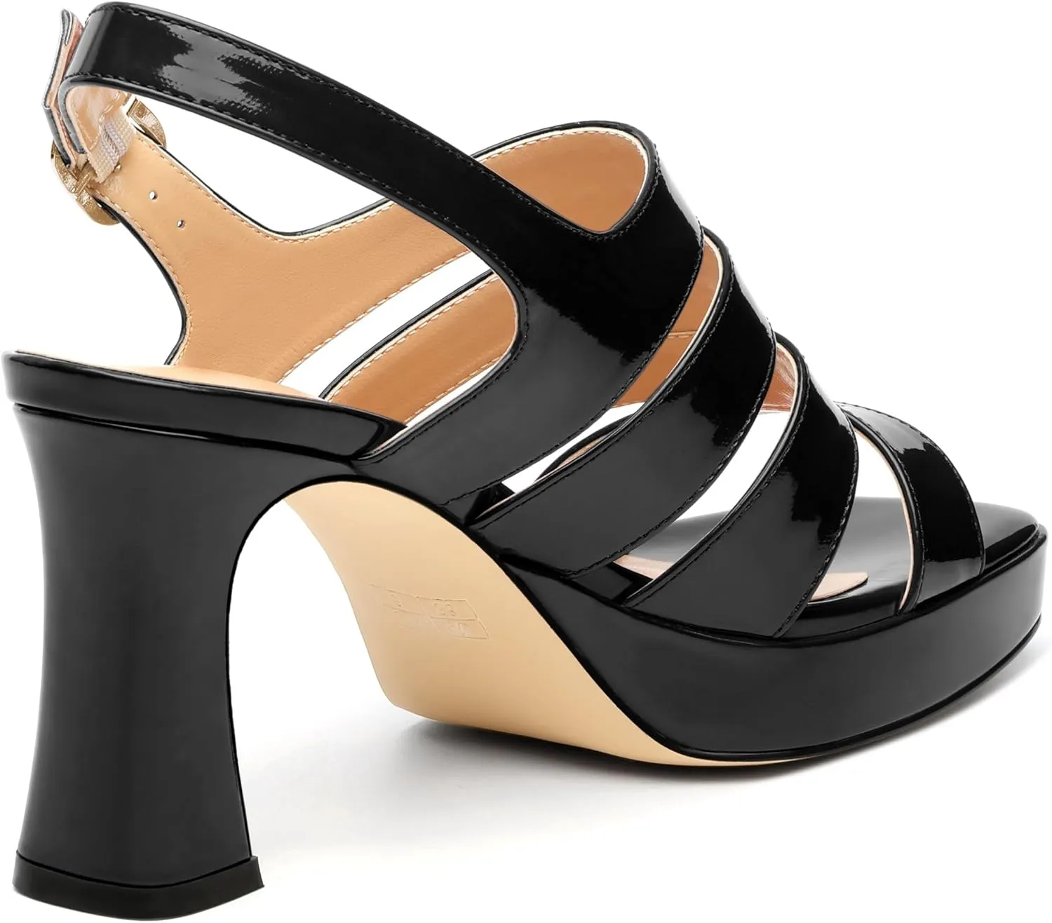 Women's thick soled sandals, square open toe thick heel women's ankle strap sandals, buckle leather insole sandals 3.3 inches, sexy thick heel sandals