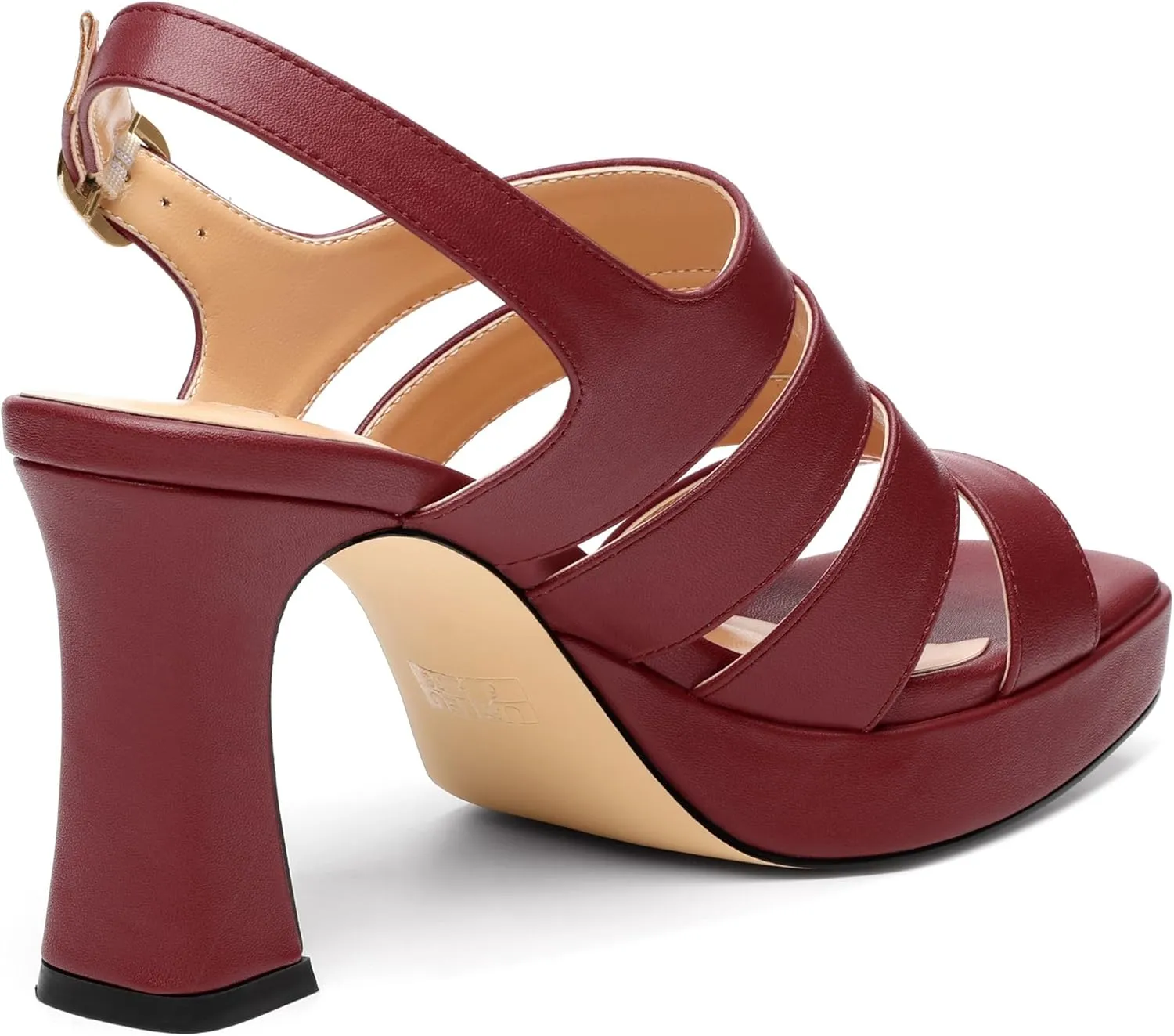 Women's thick soled sandals, square open toe thick heel women's ankle strap sandals, buckle leather insole sandals 3.3 inches, sexy thick heel sandals