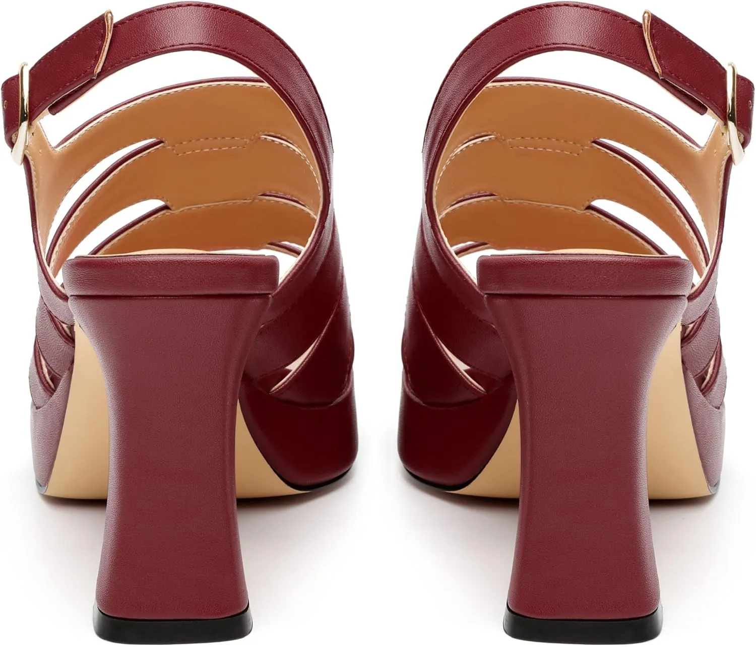 Women's thick soled sandals, square open toe thick heel women's ankle strap sandals, buckle leather insole sandals 3.3 inches, sexy thick heel sandals