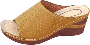 Women's Wedge Open Toe Orthopedic Sandals with Arch-Support Hollow-Out Platform Slip-on Fish Mouth Summer Casual Non Slip Walking Beach Shoes On Bohemian Platforms PU Leather Dressy