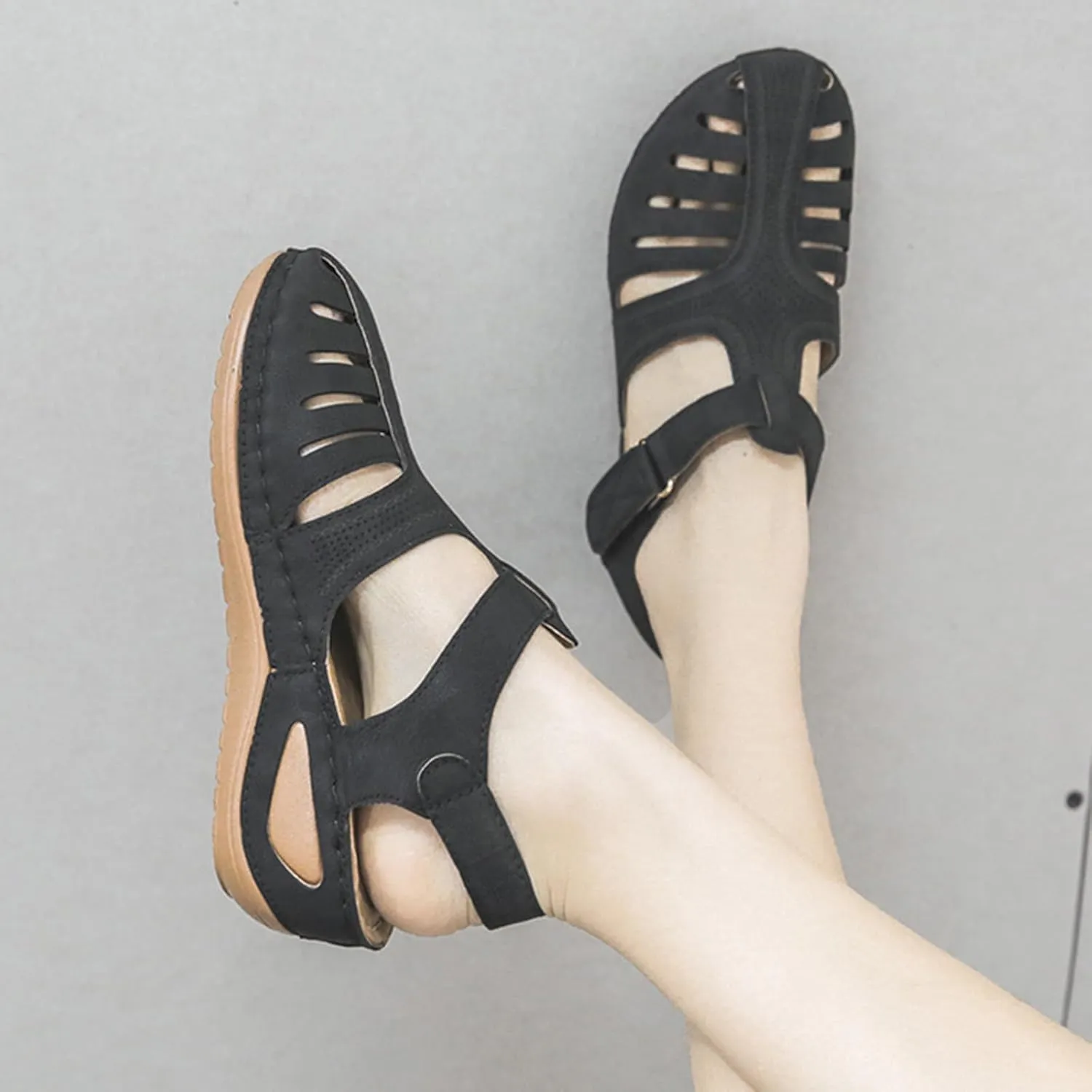 Womens Wedge Sandals Casual Bohemia Gladiator Sandals Comfortable Ankle Strap Closed Toe Platform Wedges, Summer Outdoor Slip On Orthopedic Sandal