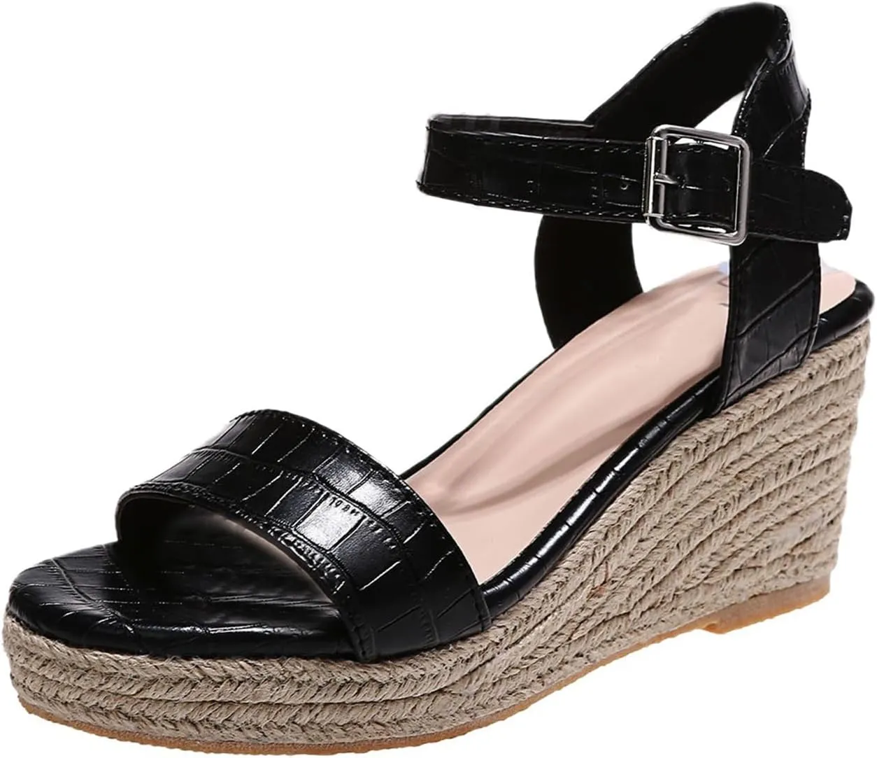 Womens Wedge Sandals Comfortable Open Toe Espadrille Wedges Sandals Woven Flax Thick Sole Sandal Arch Support Dressy Summer Shoes