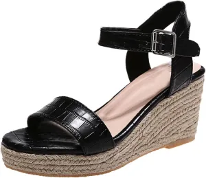 Womens Wedge Sandals Comfortable Open Toe Espadrille Wedges Sandals Woven Flax Thick Sole Sandal Arch Support Dressy Summer Shoes