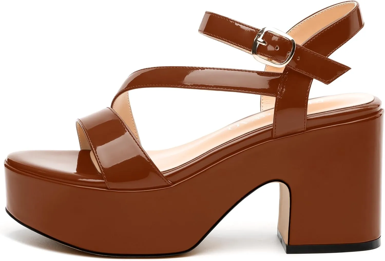 Womens Wedge Sandals, Round Toe Platform Sandals, Adjustable Strap with Buckle Fashion Solid Heeled Sandal for Work Wedding Party