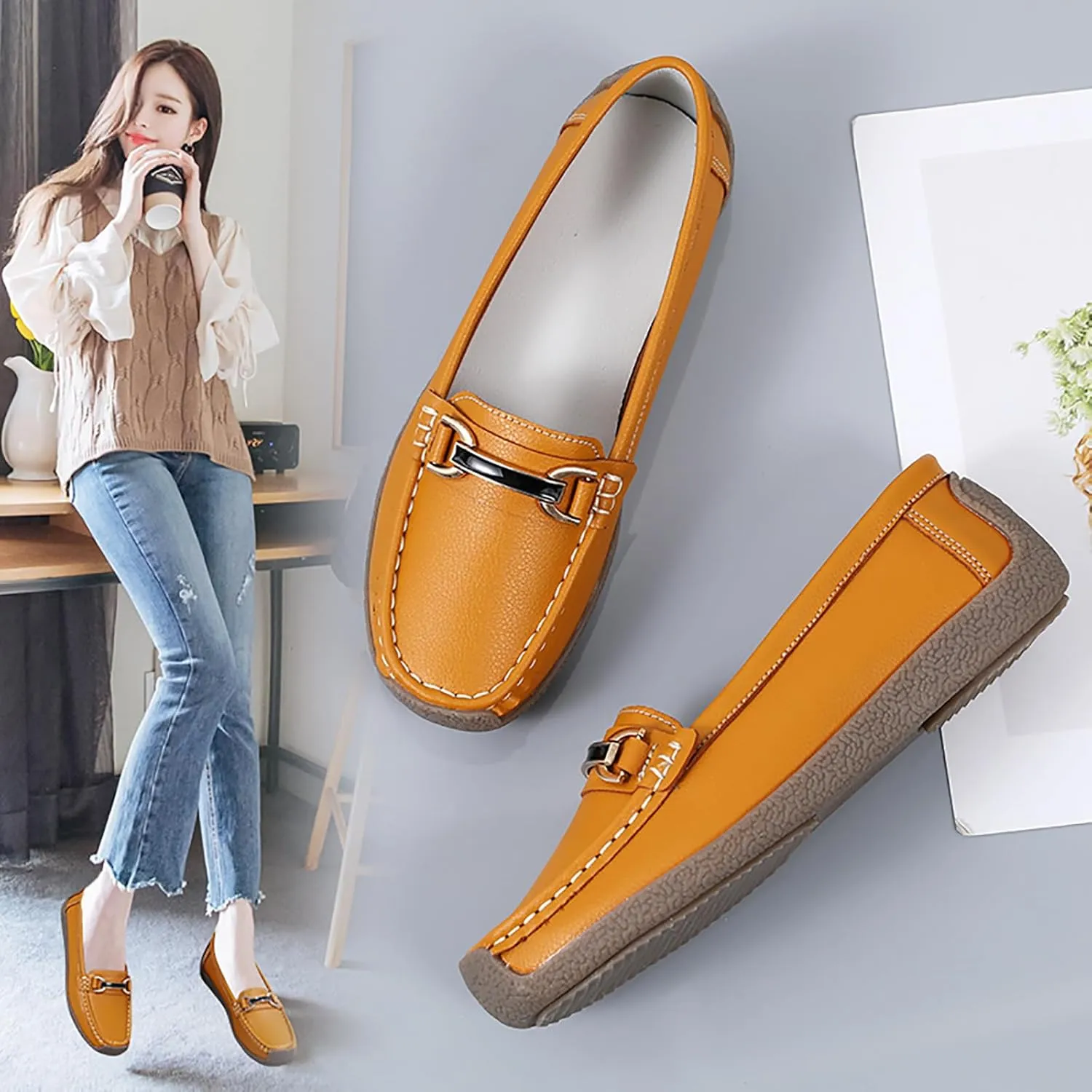 Women's Wide Width Loafers Comfort Slip on Shoes Walking Shoes for Ladies Mocassins Driving Shoe