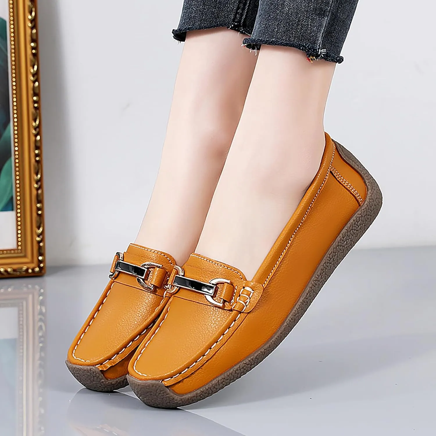 Women's Wide Width Loafers Comfort Slip on Shoes Walking Shoes for Ladies Mocassins Driving Shoe