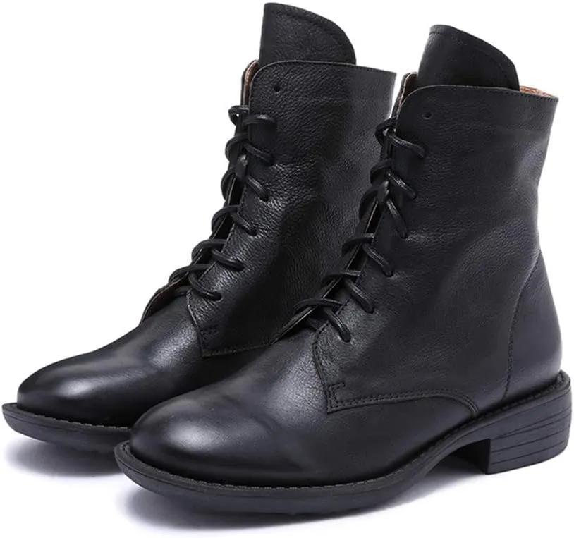 Womens Winter Boots,Casual Walking Hiking Leather Boots Outdoor Fur Lined Lace-ups Boots Shoes,Black-35/UK 2/US 4