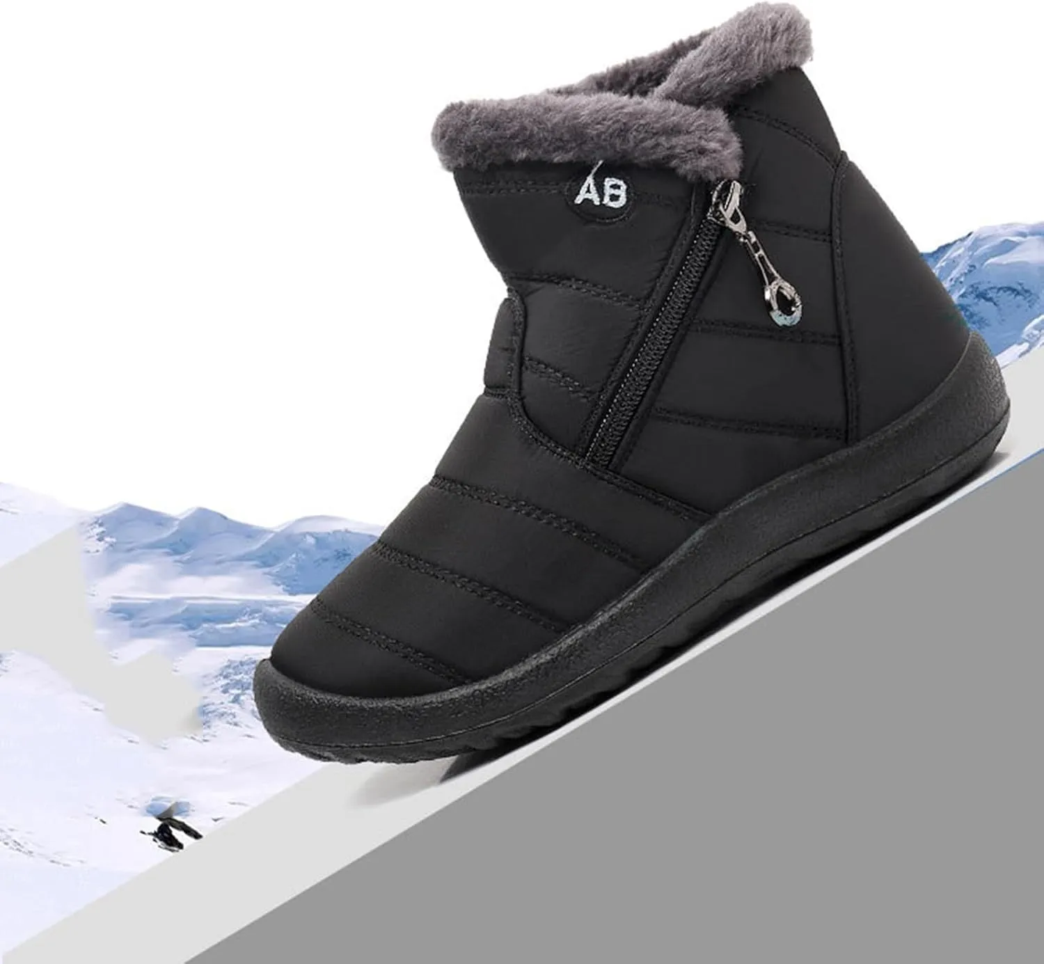 Womens Winter Snow Boots Ankle Booties Warm Fur Lined Waterproof Insulated Slip On Outdoor Shoes Anti-Slip Sneaker