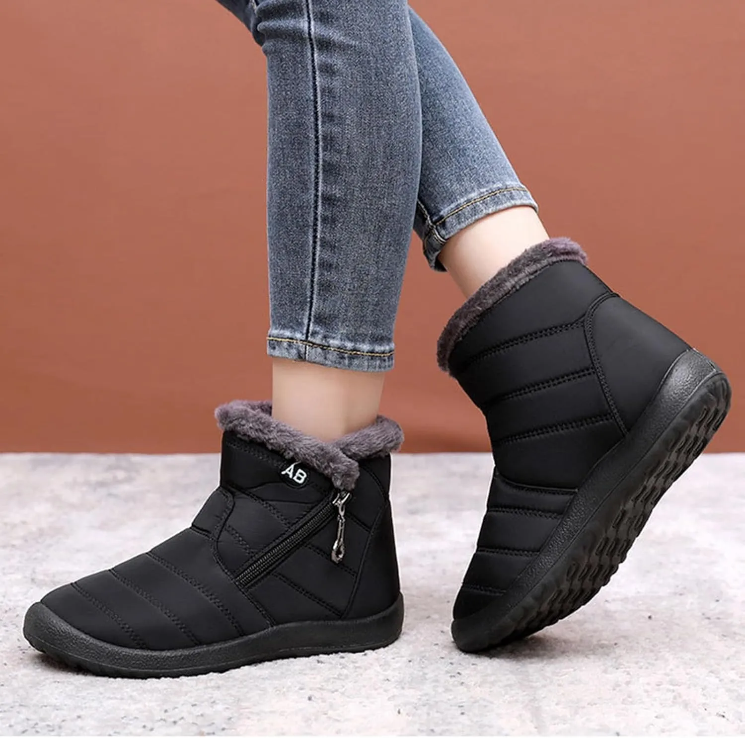 Womens Winter Snow Boots Ankle Booties Warm Fur Lined Waterproof Insulated Slip On Outdoor Shoes Anti-Slip Sneaker
