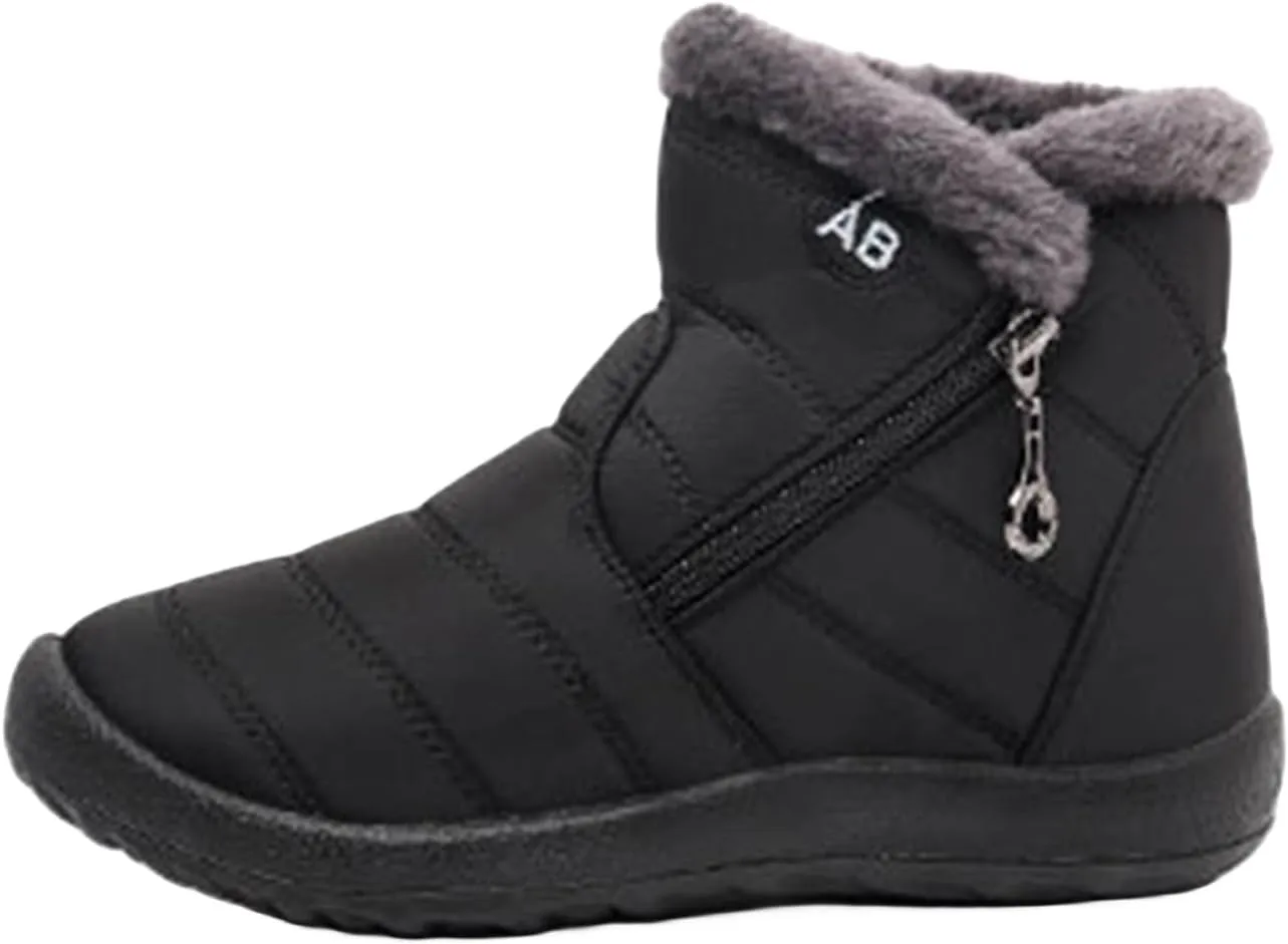 Womens Winter Snow Boots Ankle Booties Warm Fur Lined Waterproof Insulated Slip On Outdoor Shoes Anti-Slip Sneaker
