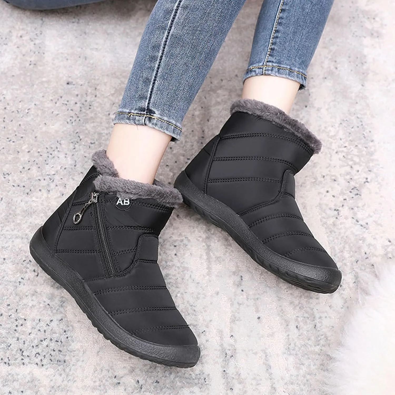 Womens Winter Snow Boots Ankle Booties Warm Fur Lined Waterproof Insulated Slip On Outdoor Shoes Anti-Slip Sneaker
