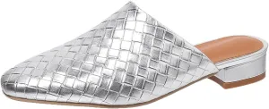 Women's Woven Mules Ladies Trendy Low Heel Slip-On Shoes Comfortable Summer Casual Slides for Women