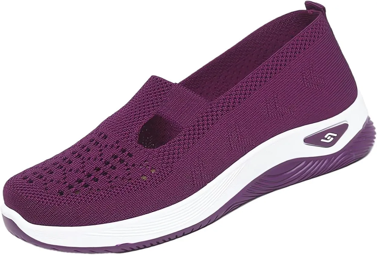 Women's Woven Orthopedic Breathable Soft Shoes Knit Mesh Diabetic Foam Shoes Casual Slip On Walking Sneakers with Plantar Fasciitis Comfort Slow Sports Shoe