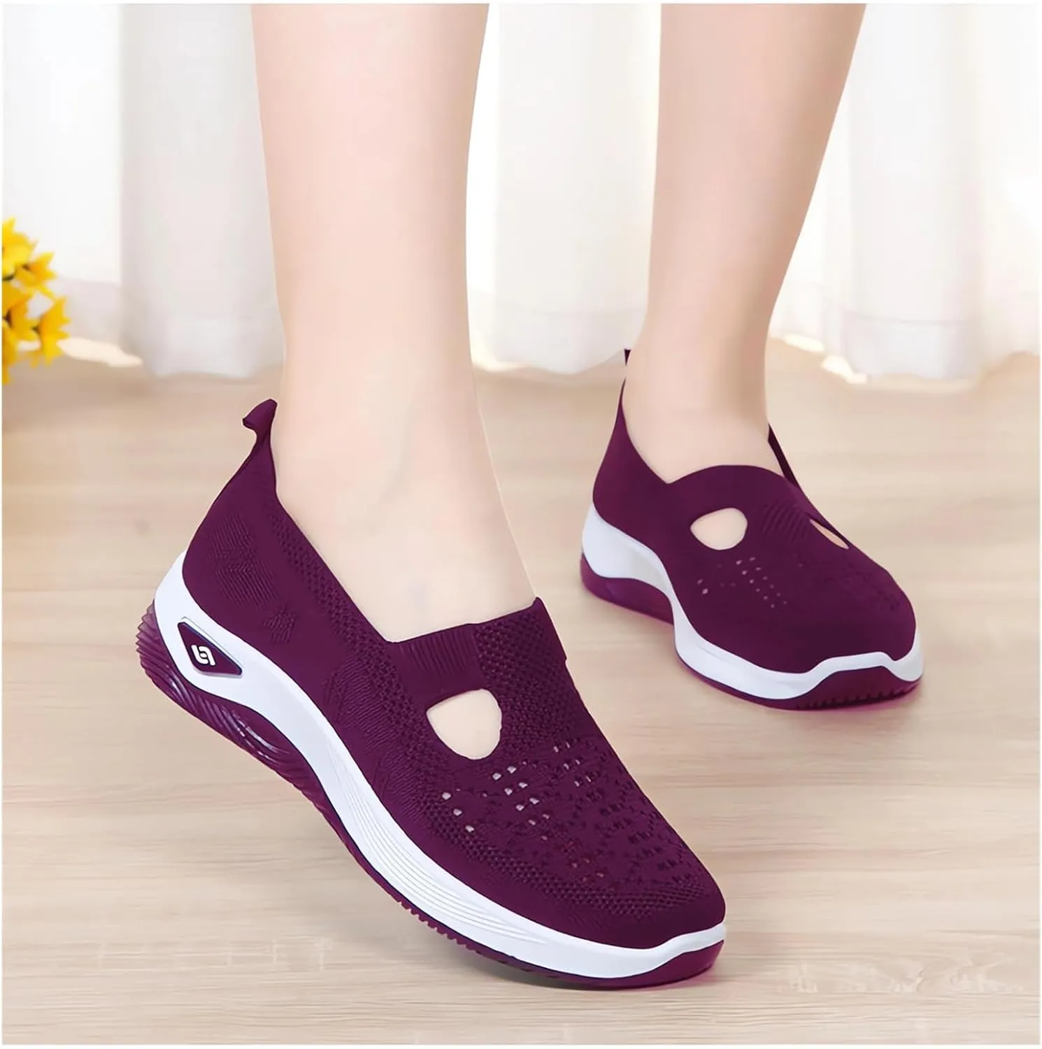 Women's Woven Orthopedic Breathable Soft Shoes Knit Mesh Diabetic Foam Shoes Casual Slip On Walking Sneakers with Plantar Fasciitis Comfort Slow Sports Shoe