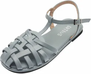 Women's Woven Sandals with Adjustable Strap Trendy Closed Toe Hollow Out Flats Sandal for Casual Summer Footwear