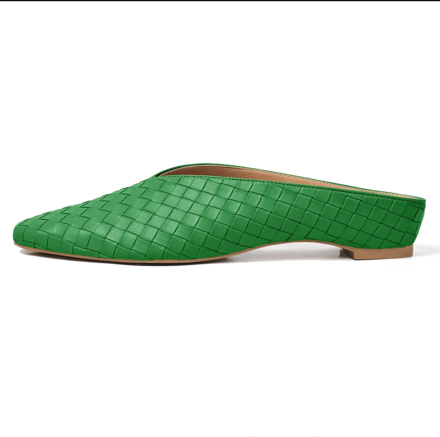 Woven Mules for Women Metallic Leather Slides Ladies Trendy Comfortable Square Toe Hidden Wedge Heels