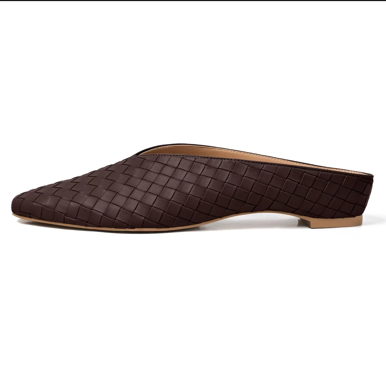 Woven Mules for Women Metallic Leather Slides Ladies Trendy Comfortable Square Toe Hidden Wedge Heels