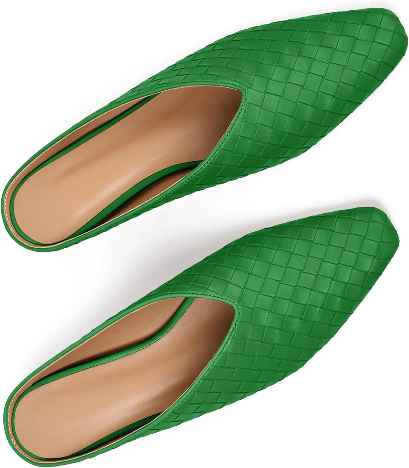 Woven Mules for Women Metallic Leather Slides Ladies Trendy Comfortable Square Toe Hidden Wedge Heels