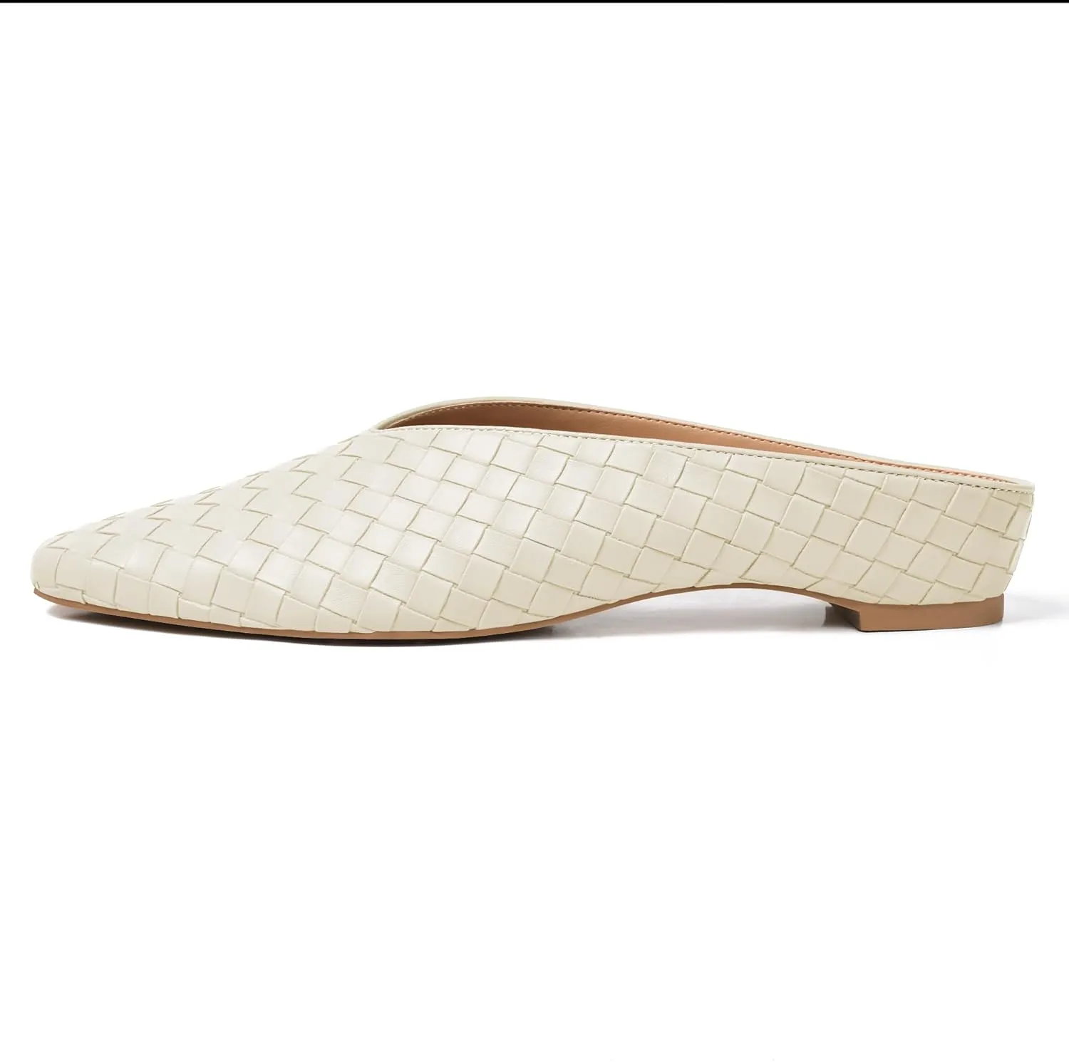 Woven Mules for Women Metallic Leather Slides Ladies Trendy Comfortable Square Toe Hidden Wedge Heels
