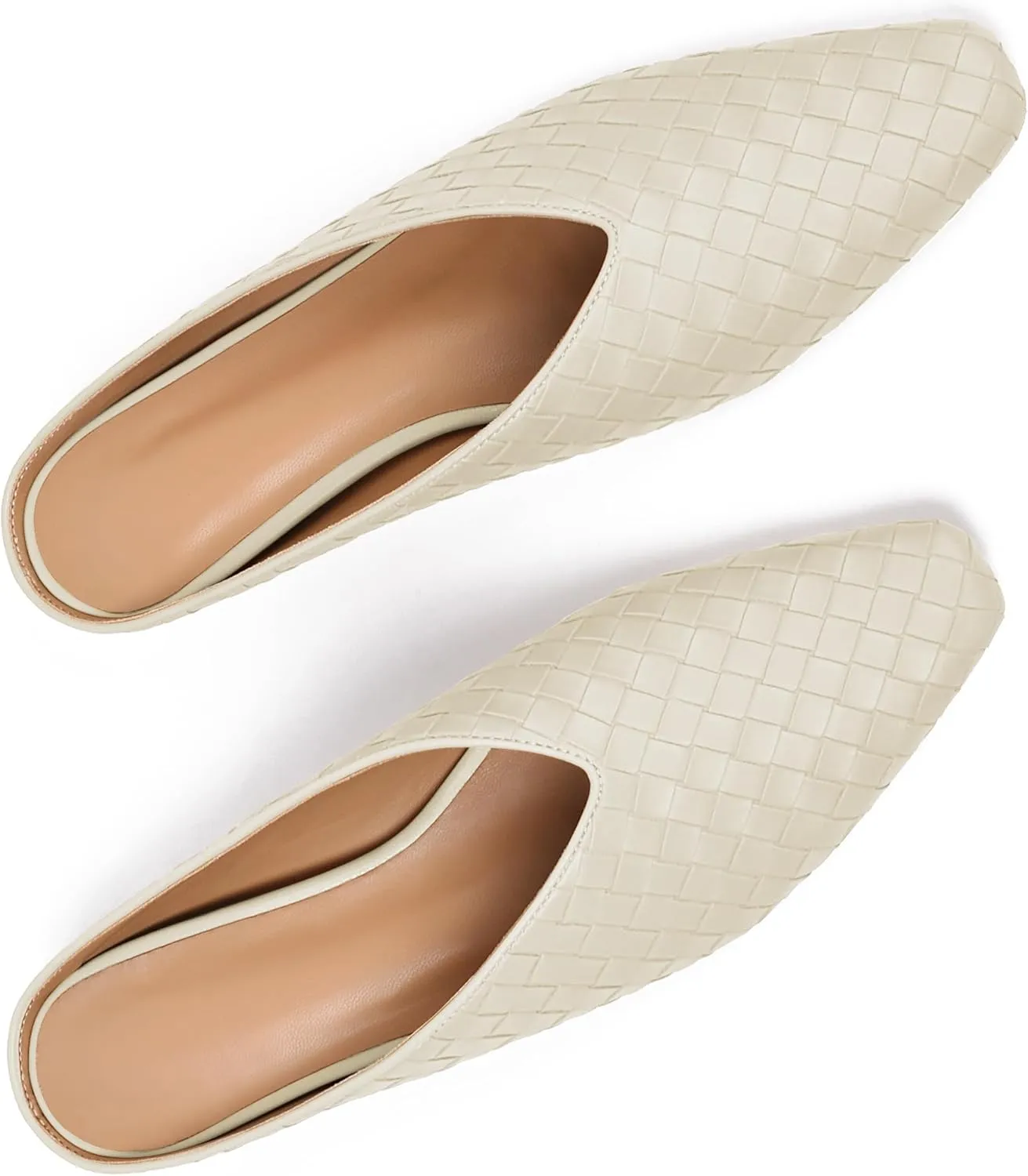 Woven Mules for Women Metallic Leather Slides Ladies Trendy Comfortable Square Toe Hidden Wedge Heels