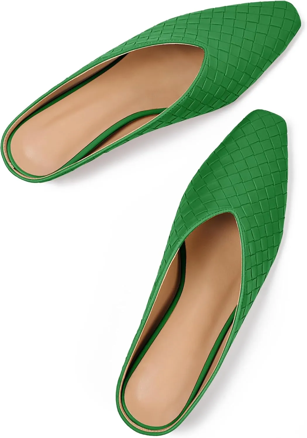Woven Mules for Women Metallic Leather Slides Ladies Trendy Comfortable Square Toe Hidden Wedge Heels