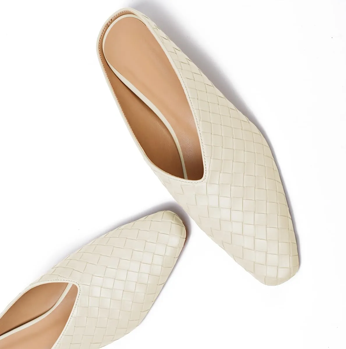Woven Mules for Women Metallic Leather Slides Ladies Trendy Comfortable Square Toe Hidden Wedge Heels