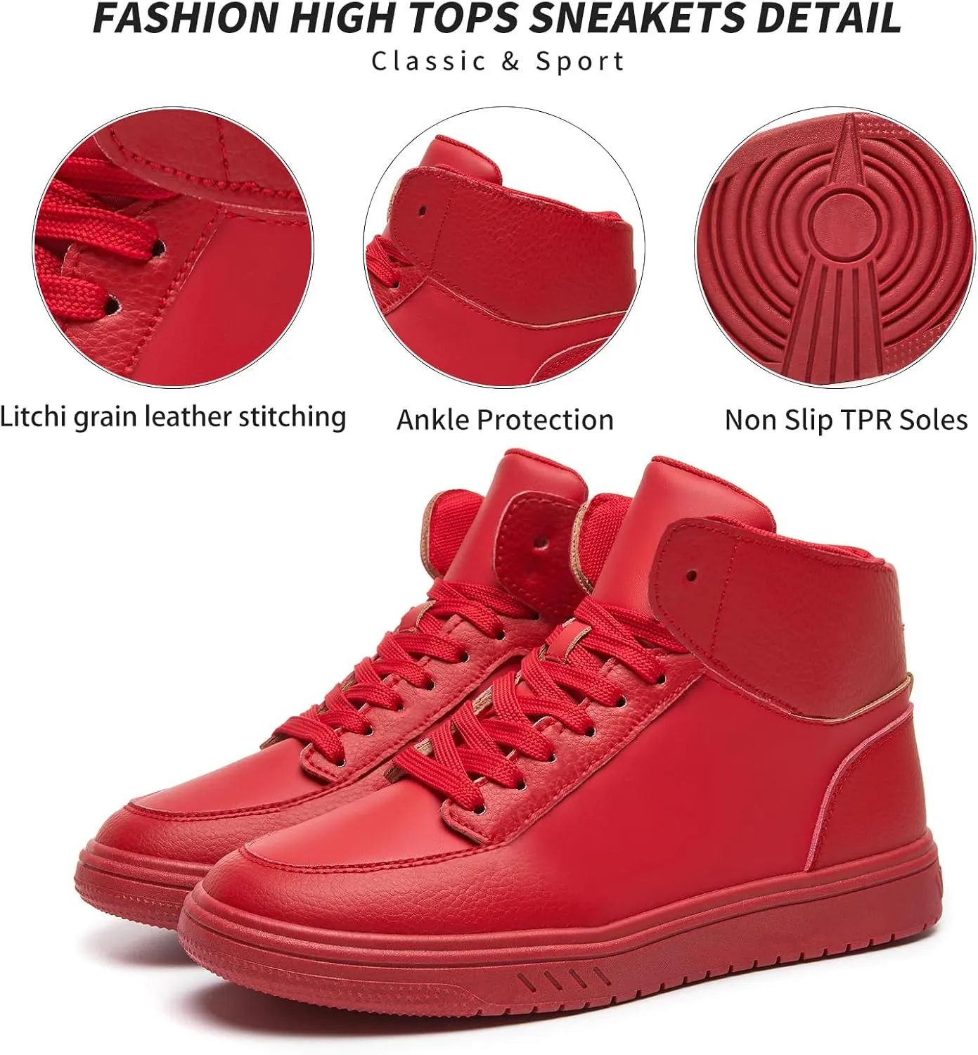 XRH Womens High Top Sneakers PU Leather Running Shoes Non Slip Walking Athletic Tennis Shoes for Women Ankle Boots