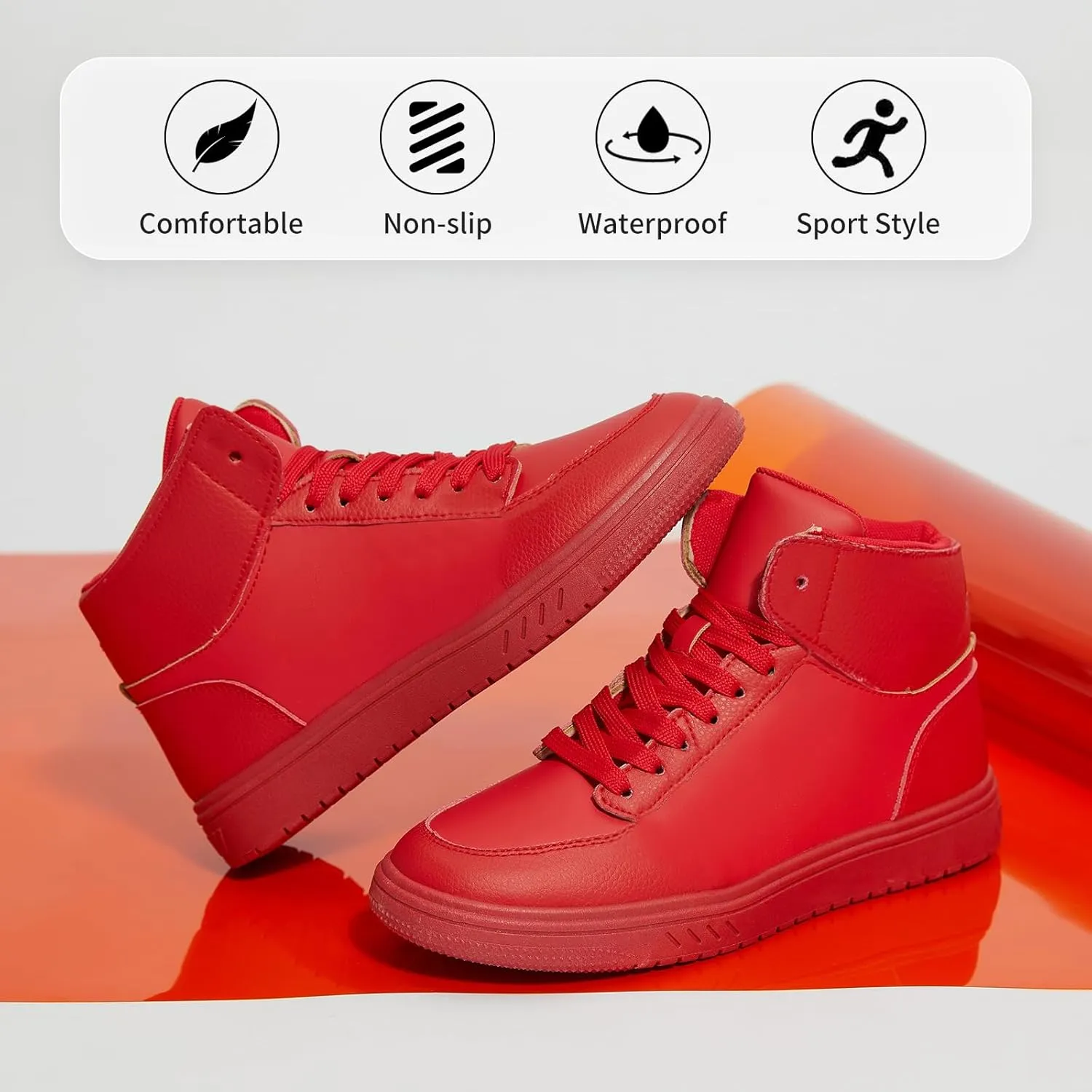 XRH Womens High Top Sneakers PU Leather Running Shoes Non Slip Walking Athletic Tennis Shoes for Women Ankle Boots