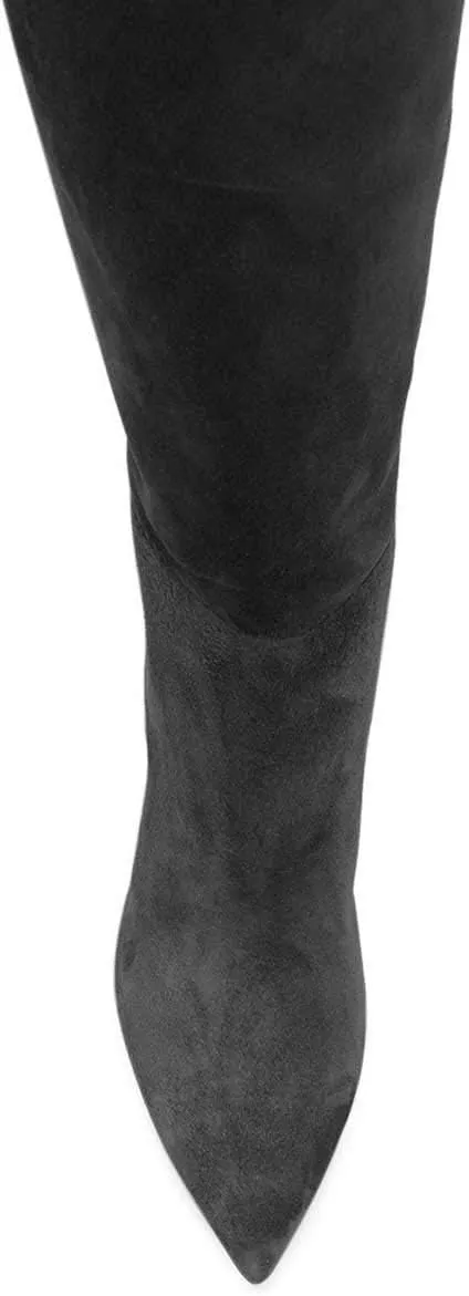 XYD Sassy Cone Mid Heels Thigh High Boots for Women Over The Knee Stretchy Pointed Toe Stylish Baggy Winter Warm Dress Long Booties Shoes