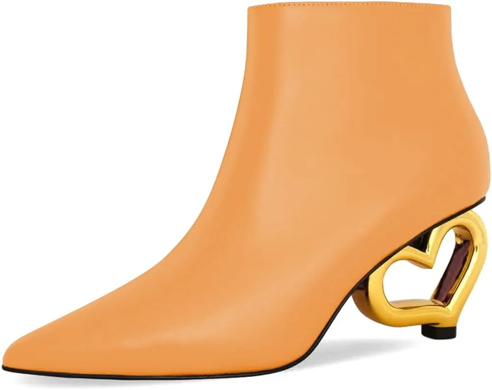 XYD Women Ankle Boots Cute Heart Heel Closed Pointed Toe Side Zipper Fashion Short Booties Event Party Casual Shoes