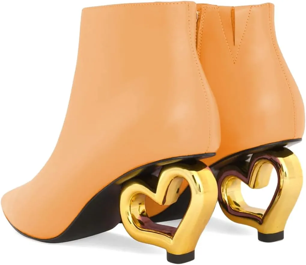 XYD Women Ankle Boots Cute Heart Heel Closed Pointed Toe Side Zipper Fashion Short Booties Event Party Casual Shoes