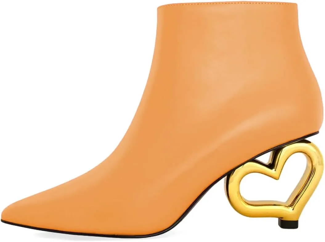 XYD Women Ankle Boots Cute Heart Heel Closed Pointed Toe Side Zipper Fashion Short Booties Event Party Casual Shoes