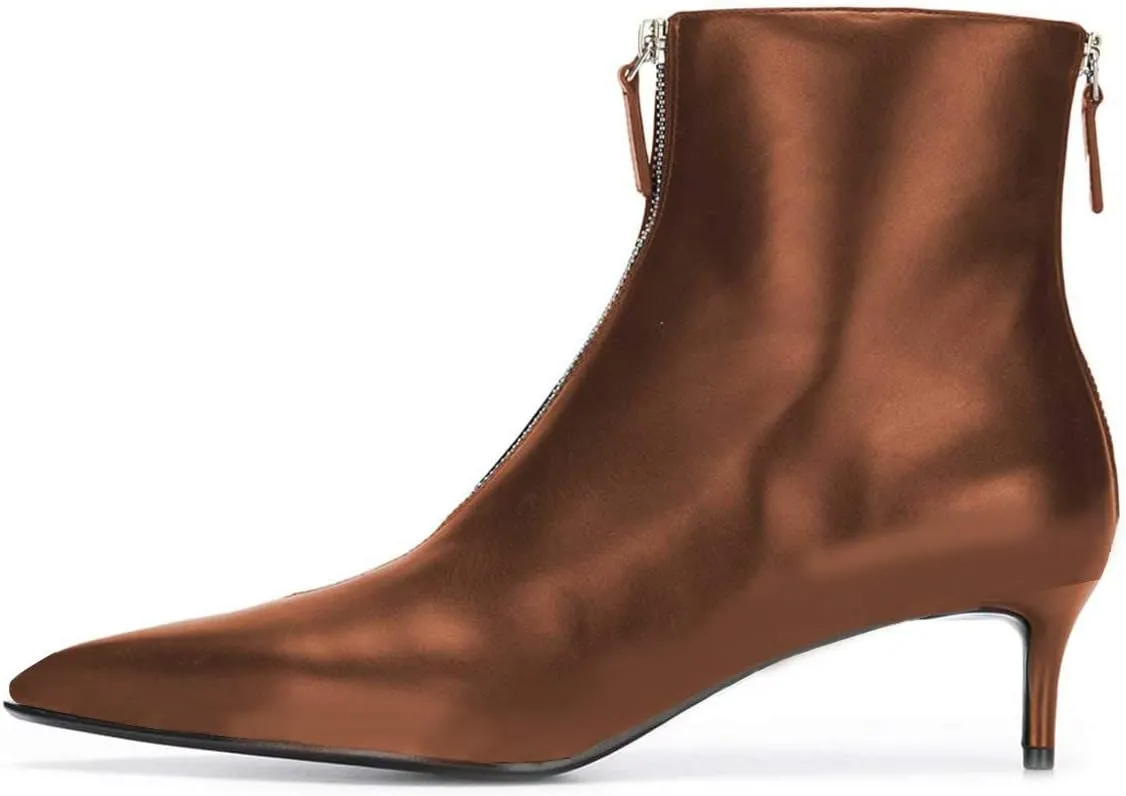 XYD Women Chic Kitten Heel Ankle Boots Dual Zip-up Pointed Closed Toe Low Heel Short Booties Comfy Dress Shoes