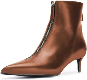 XYD Women Chic Kitten Heel Ankle Boots Dual Zip-up Pointed Closed Toe Low Heel Short Booties Comfy Dress Shoes