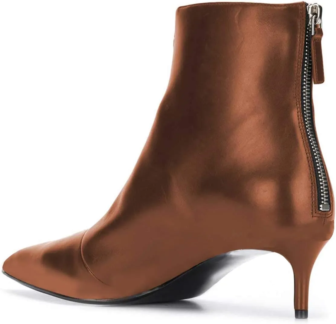 XYD Women Chic Kitten Heel Ankle Boots Dual Zip-up Pointed Closed Toe Low Heel Short Booties Comfy Dress Shoes