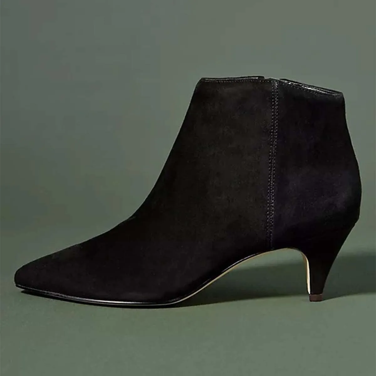 XYD Women Chic Low Kitten Heel Ankle Boots Pointed Closed Toe Side Zipper Prom Glitter Party Fashion Short Bootie Shoes