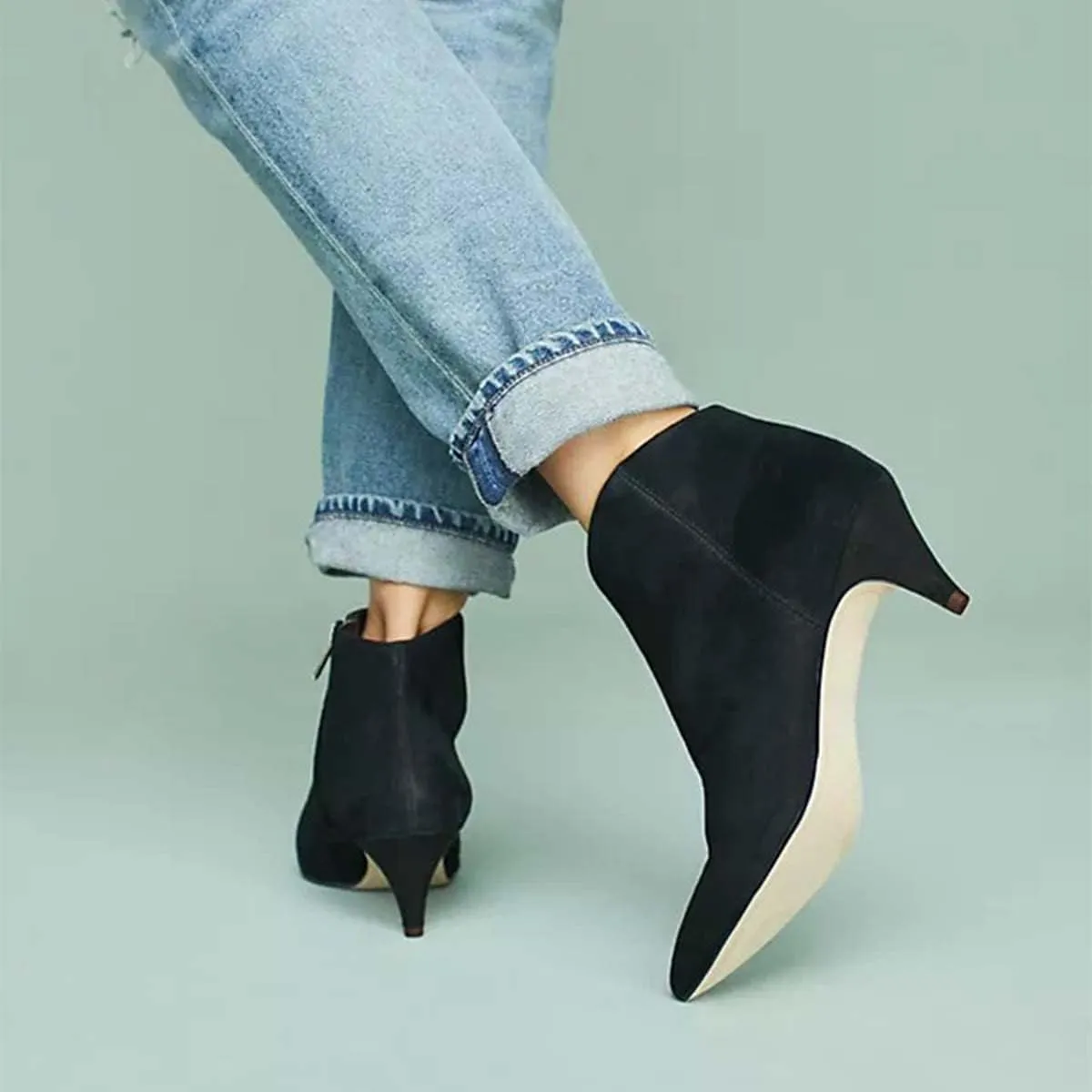 XYD Women Chic Low Kitten Heel Ankle Boots Pointed Closed Toe Side Zipper Prom Glitter Party Fashion Short Bootie Shoes