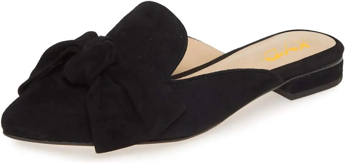 XYD Women Closed Pointed Toe Bows Mules Low Heel Flats Slip On Slide Sandals Daily Casual Outdoor Comfort Shoes